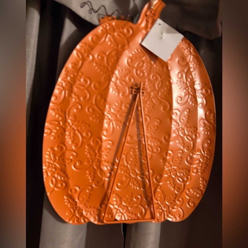 Decorative Embossed Orange Pumpkin/Metal hanging or tabletop stand 16”x12”. - Picture 2 of 4